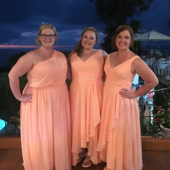 Plus size Peach bridesmaid one shoulder dress - Picture 2 of 4